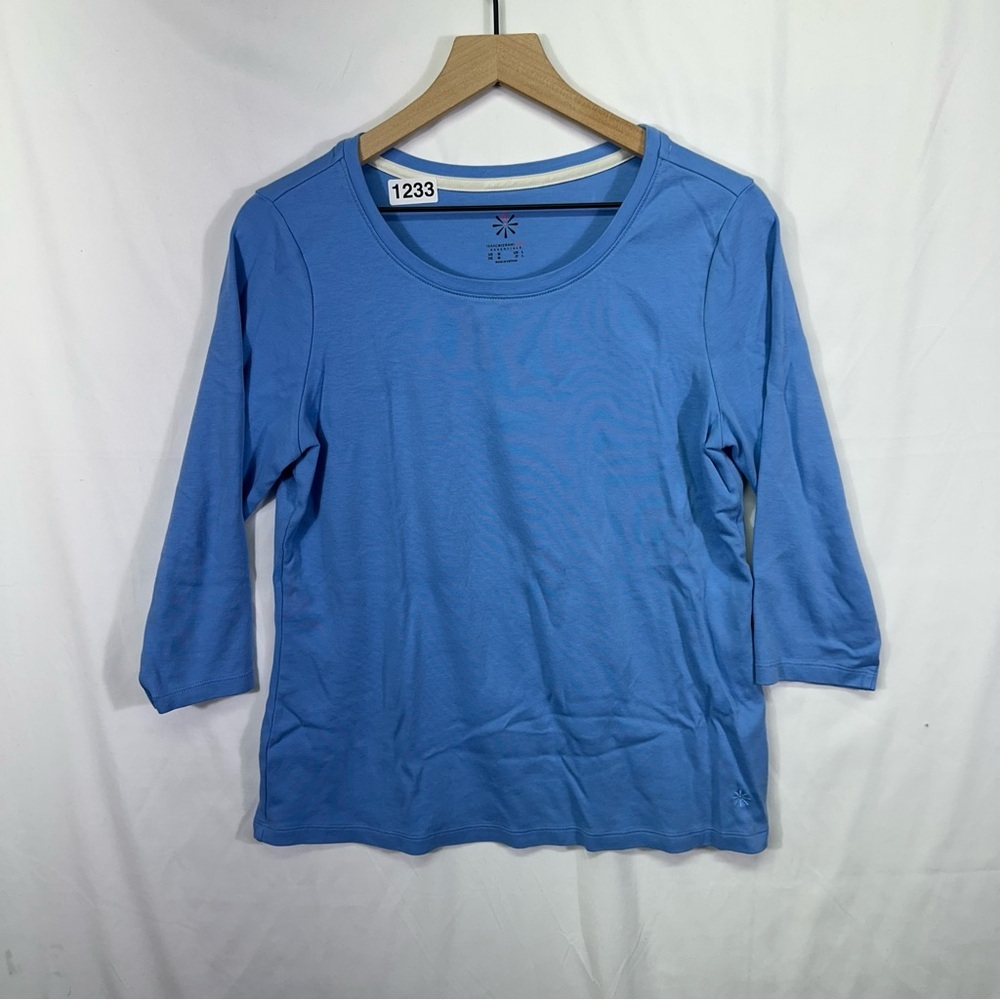 Isaac Mizrahi Live Essentials Blue Scoop Neck 3/4 Sleeve Top Size M
